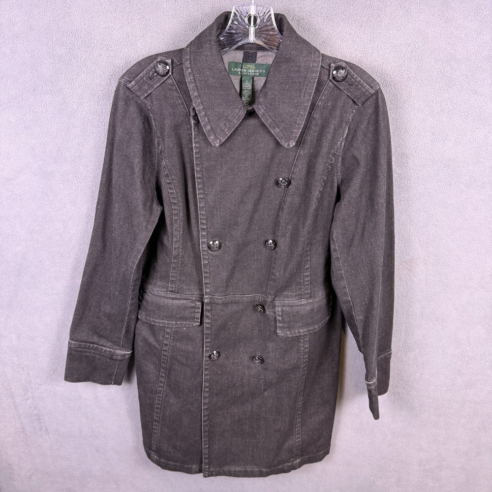 VTG Ralph Lauren Lauren Jeans Co Womens Size 4 Black Denim Coat Car Coat Trench